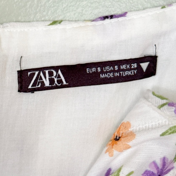 Zara Floral‎ Sweetheart Neckline Mini Dress White Purple Yellow Size Small - Picture 8 of 10